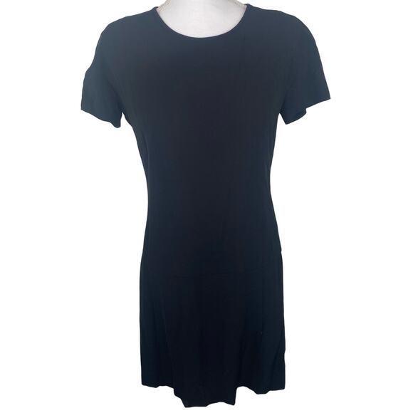 Theory Women's Short Sleeve Wool Shift Dress Size 6 Black Office Career - Picture 1 of 16